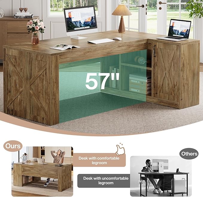 Tribesigns 71" L-Shaped Executive Desk with File Cabinet, Large Office Computer Table with Storage Shelves, Professional Business Furniture Workstation for Home Office, Rustic Brown