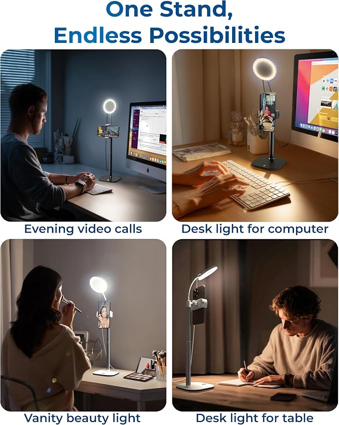 COOPER ChatStand Halo Sturdy Phone Stand for Recording with Light for Desk | 9-13" Adjustable, Weighted Base, iPhone Stand & Phone Holder, Ring Light Tripod for Video Recording, Filming, Fits all Phones