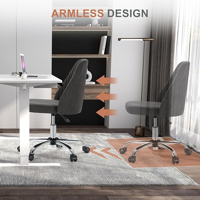 DUMOS Home Office Chair, Comfy Desk Chair with Rolling Wheels | Armless Height Adjustable, Wide Seating, Vanity Swivel Task, Bedroom Student Adults, Graphite