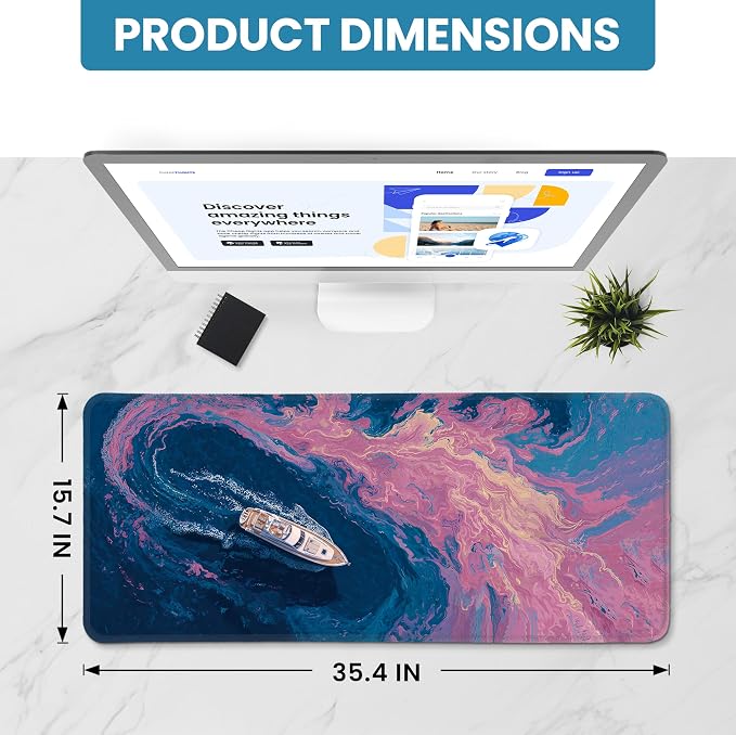 Aesthetic Desk Mat, Cute Vivid Sea Desk Pad Protector for Work & Decor, 35.4" x 15.7", Pretty Non-Slip Extended Mouse Pad for Office or Home