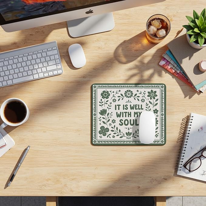Green Floral Christian Mouse Pad for Desk 9.5x7.9,Christian Desk Decor