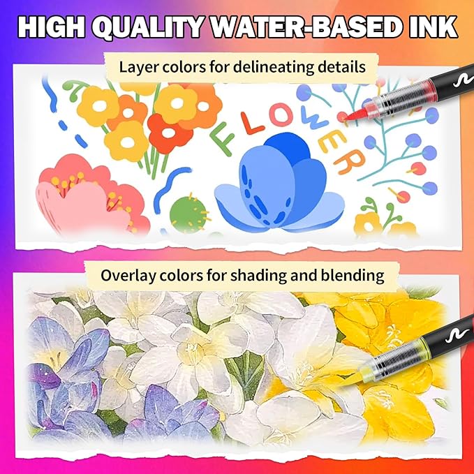 Acrylic Brush Markers,60 Colors Acrylic Markers for Coloring Books,Professional Paint Markers for Wood,Paper,Plastic,Glass,Fabric,Automatic Ink Control marcadores acrílicos (60 Colors)