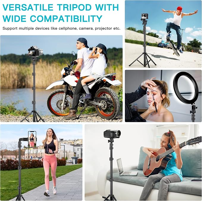 74" Flexible Phone Tripod, Tall Cell Phone Tripod with Adjustable Gooseneck | Portable Camera Cellphone Stand with Remote for Video Recording, Compatible with iPhone Android