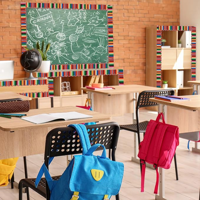32.8 Ft Mexican Bulletin Board Borders Spanish Striped Scalloped | Serape Rainbow Striped Borders for Classroom, Hispanic Heritage Month Fiesta Displays, School Office Party Decoration