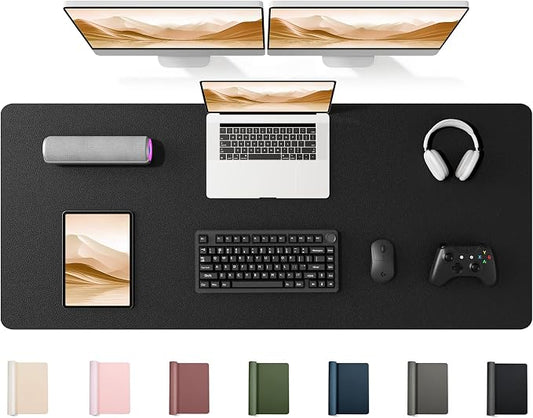 YSAGi 55" x 17" Large PU Leather Desk Mat for Keyboard and Mouse - Waterproof Non-Slip Desk Pad Protector for Office, Home, Writing Desk, Black
