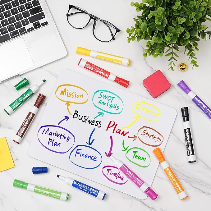 WOSWEL Dry Erase Markers, Chisel Tip Whiteboard Markers, Low Odor Thick Dry Markers, 100 Bulk 10 Assorted Colors for Teachers, Classroom, Office & Home Use