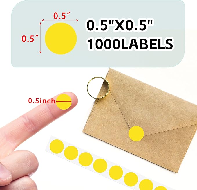 PARLAIM 1/2" Yellow Round Color Coding Circle Dot Labels on a Roll, 1000 Stickers in Plastic Dispenser Box, 0.5 inch Diameter