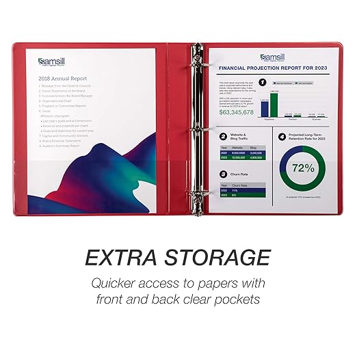 Samsill Durable 1 inch 3 Ring Binder, D Ring Binder, 100% Recycled Chipboard, Red, 12 Pack