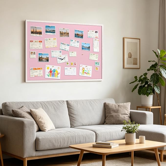 SELEAD Double-Sided Linen and Cork Bulletin Board (36"x24", Pink) | 2-in-1 Fabric Linen Cork Pinboard, White Wood Frame Wall Decor Photo Display Vision Board for Home Family, Bedroom, Dorm Room