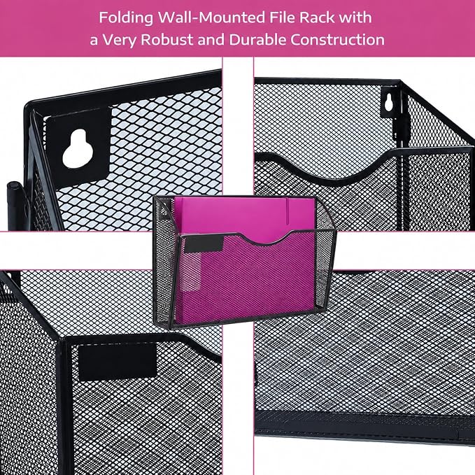 1 Pocket Mesh Wall File Holder Organizer Office Hanging File Folder Magazine Rack (Black)