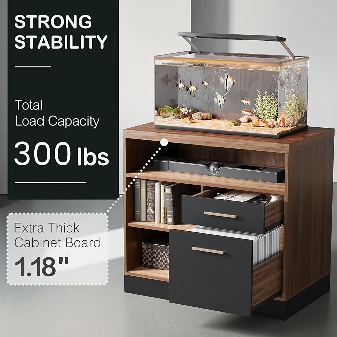 2 Drawer Lateral File Cabinet with Lock for Home Office | Filing Cabinet for A4 / Letter Documents, 31.5"W * 19.5"D * 29.5"H, Credenza w/ Built-in Power Outlet, Printer Stand