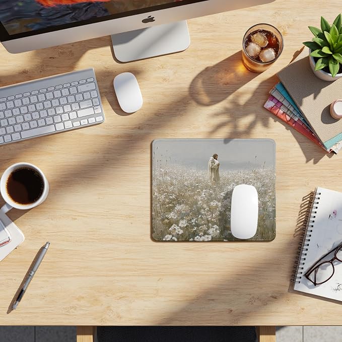 Christian Jesus Mouse Pad, Jesus and Lamb Wildflower Field Religious Faith Mouse Pads Mousepad for Home Office Dorm Computers Laptop Supplies Desk Accessories, 9.5x7.9 Inch