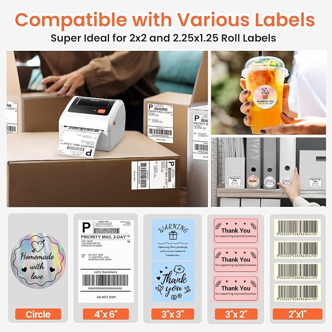 Bluetooth Thermal Shipping Label Printer with Built-in Label Holder | D450BT Bluetooth Thermal Label Printer 4x6 for Small Business, Compatible with iPhone, Android, Windows, macOS, Tiktok, USPS