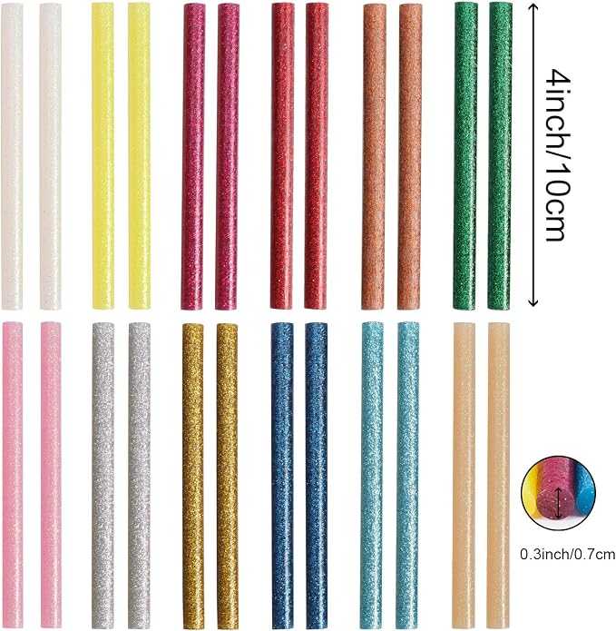 ZOENHOU 308 PCS Colored Glitter Hot Glue Sticks, 14 Colors Melt Adhesive Glue Sticks, Mini Hot Glue Sticks for DIY Art Craft General Repairs Gluing Projects, 4 x 5/16 Inch