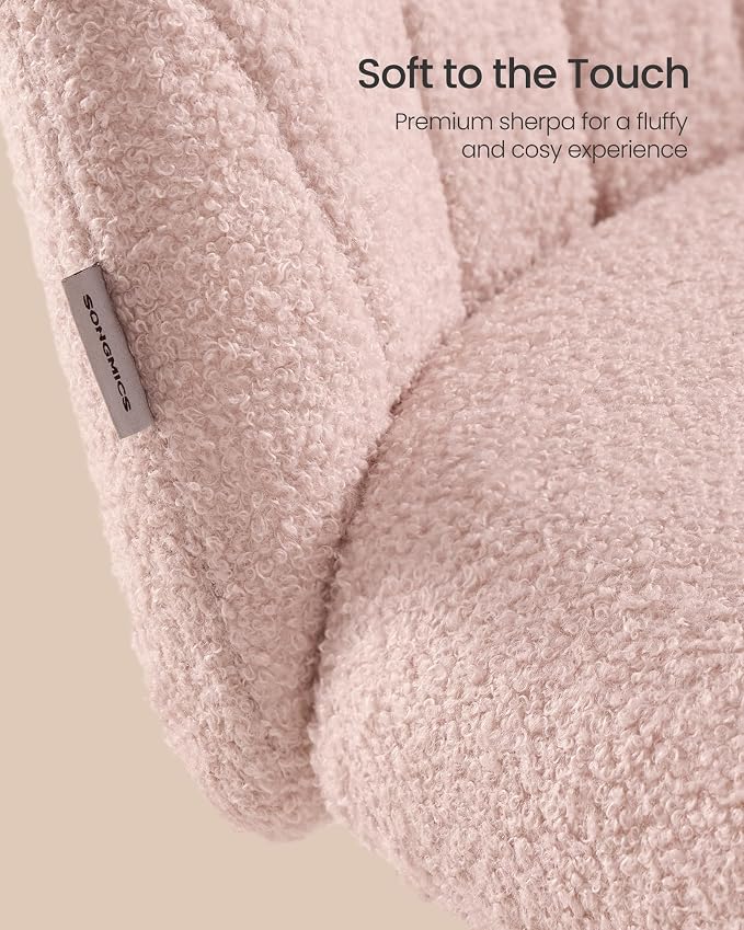 SONGMICS Office Chair, Swivel Makeup Vanity Desk Chair, Height Adjustable, Foam Padded, for Home Office, Bedroom, Dressing Room, Teddy Fleece, Fruit Pink UOBG027SA01