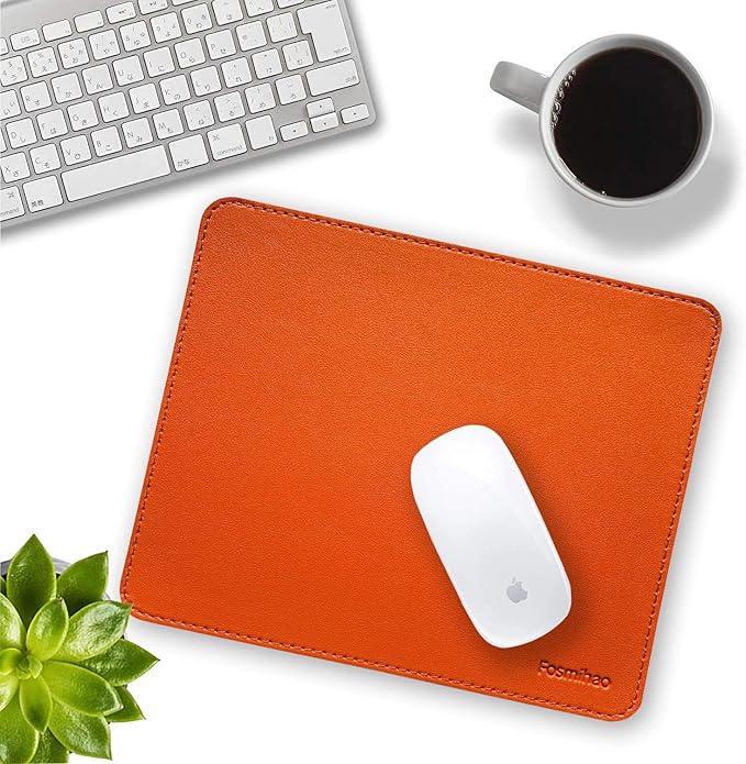 Leather Double Side Mouse Pad With Stitched Edge - Waterproof Ultra Thin for Computers, Laptop, Office & Home, 10.2 x 8.3 Inch, 1 Pack (Orange)
