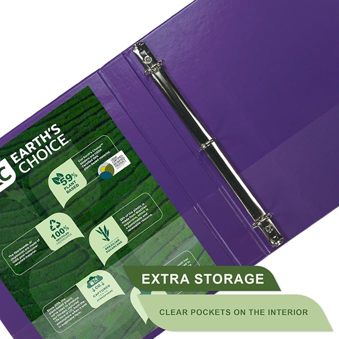 Samsill Plant-Based 1 Inch Durable Round Ring, View Binder, Eco-Friendly, USDA Certified Biobased, Single, Violet