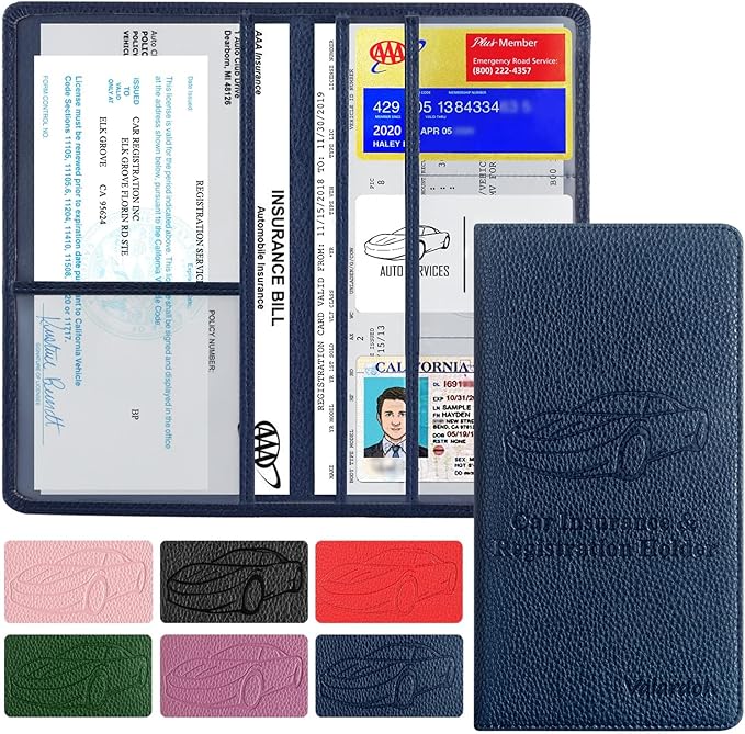 Premium Car Registration and Insurance Card Holder, Car Document Holder for Cards, Driver License & other Essential Documents (Deep Blue)
