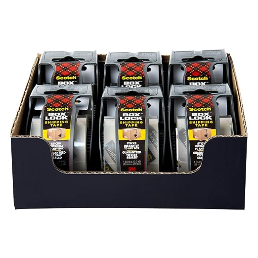 Scotch Box Lock Packing Tape,Clear,Extreme Grip Box Packaging Tape for Shipping and Mailing,1.88 in. x 22.2 yd.,6 Rolls with Dispensers,(Pack of 6)