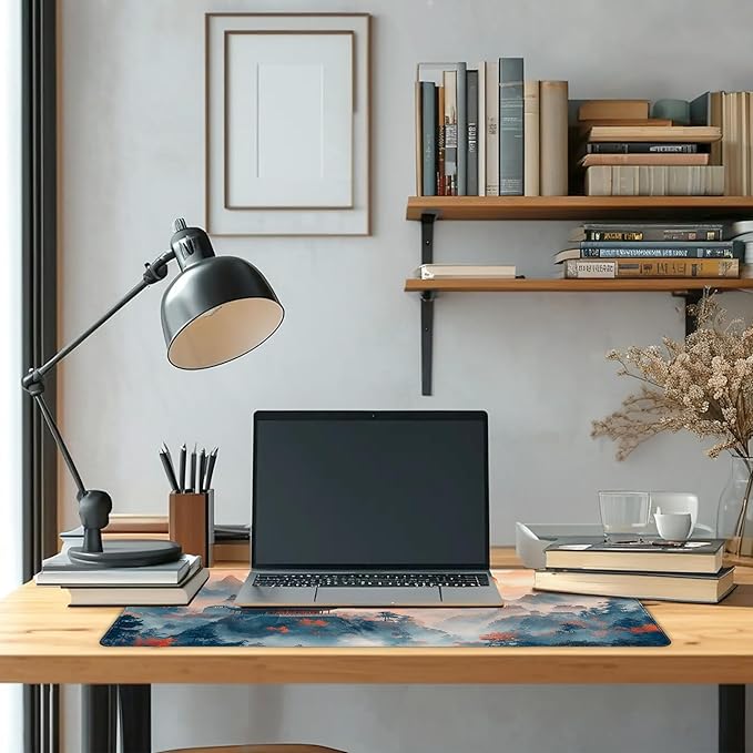 Long Gaming Mouse Pad Extended Anime Large Desk Pad with Non-Slip Base Full Keyboard Mat with Stitched Edges for Gaming and Office 31.5 x 11.8 inches (Mountain View)
