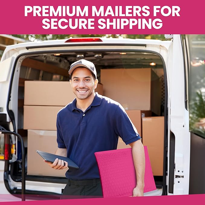 Hot Pink Poly Bubble Mailers 14.50x20 Inch #7 | Self Seal Large Padded Envelopes | Air Cushioned Bubble Mailer | Usable Size 14.25x19 Inch | Waterproof Lightweight Mailing Shipping Bags | 15 Pack