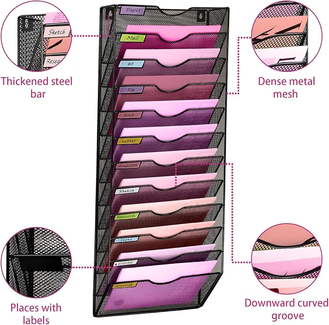 Wall Mounted File Organiser A8 Mesh in Hanging Wall File Holder Mail Organiser