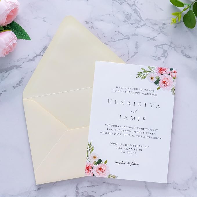 PONATIA 50 PCS/Pack A7 Envelopes, Euro Flap 5x7 Envelopes for Wedding Invitations, Greeting Cards, Acrylic Invitations, Photos, Postcards, Christmas Mailing 5.25 x 7.25 inches (Cream)