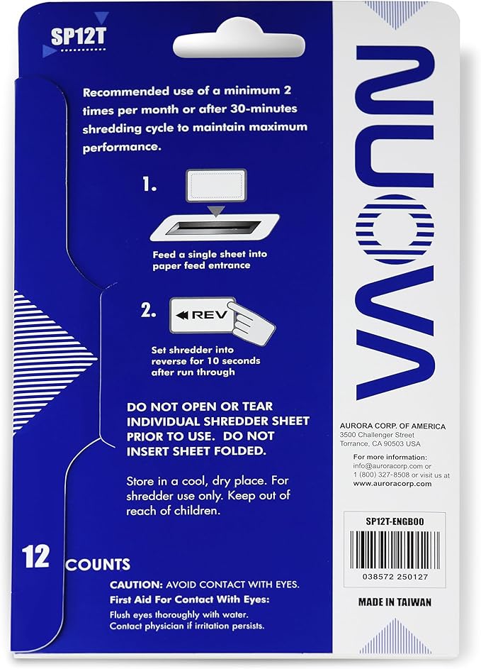 Nuova SP12T Paper Shredder Sharpening & Lubricant Sheets, 12 Count