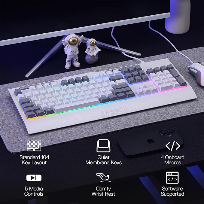Redragon S151 Gaming Keyboard & Mouse Combo, 104 Keys K525 Wired RGB Membrane Keyboard and 10000 DPI Wired M616 Gaming Mouse Bundle