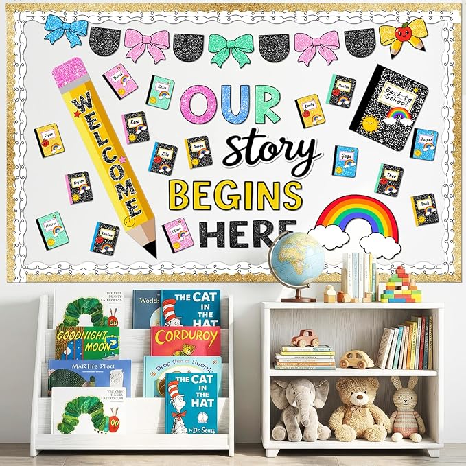 LioNergy Composition Notebook Classroom Bulletin Board Decoration Kit | Welcome Pencil Door Bulletin Board Kit Back to School Cutouts for Classroom Home Office School Wall Door Party Decor