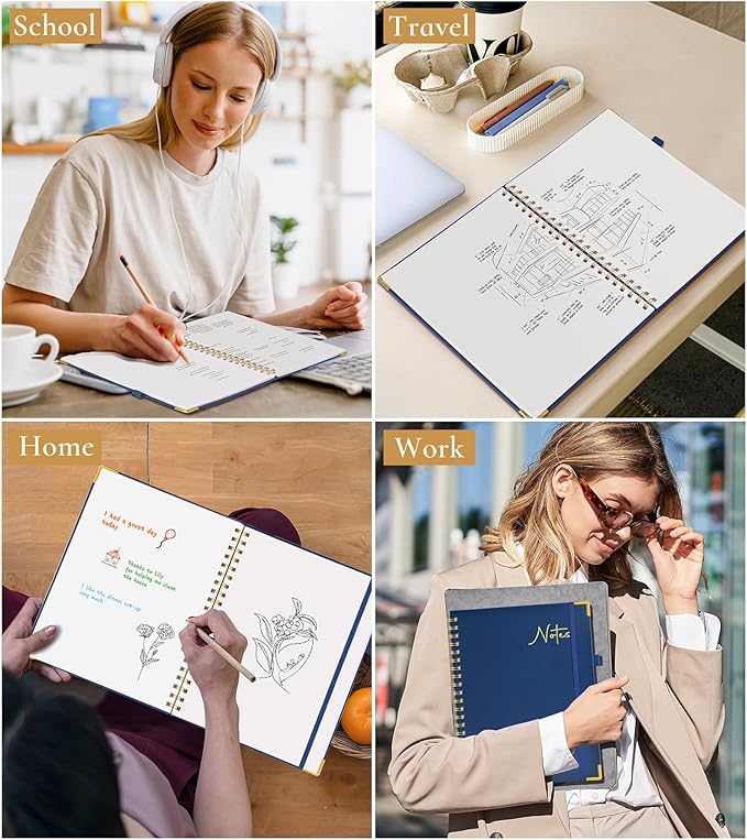 Blank Spiral Notebook Journal 8.5” x 11”, A4 Large Hardcover Sketch Book for Women Men, 100 GSM Blank Paper Drawing Notebook, Spiral Bound Sketchbook for Sketching School Work Note Taking, Navy