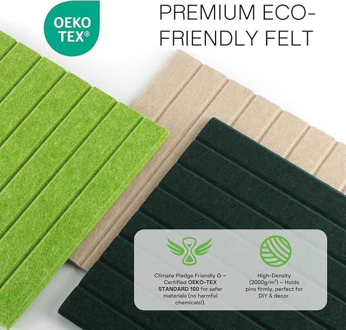 MaxGear Bulletin Board 36" x 24", Pine Green Felt Wall Tiles Room Decor | Cork Board For Walls Alternative, 6 Pack 11.8" x 11.8" 3D Wall Panels, Poster Felt Board, Pin Board For Office, Home Decor