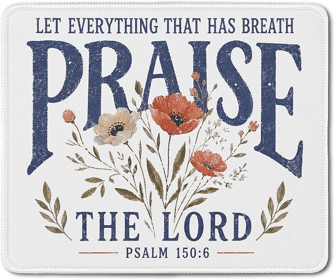 Praise The Lord Christian Mouse Pad 9.5x7.9,Christian Office Decor | Boho Floral Psalm 150:6 Bible Verse Religious Mouse Pads Mousepad for Home Office Dorm Computers Laptop Desk Accessories