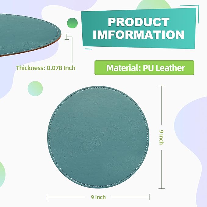 Mouse Pad，Round Mouse Pad，PU Mouse Pad，Leather Mouse Pad with Stitched Edge Micro-Fiber Base with Non-Slip Waterproof，Mouse Pad for Computers，Laptop，9 x 9 Inch (Ultramarine)
