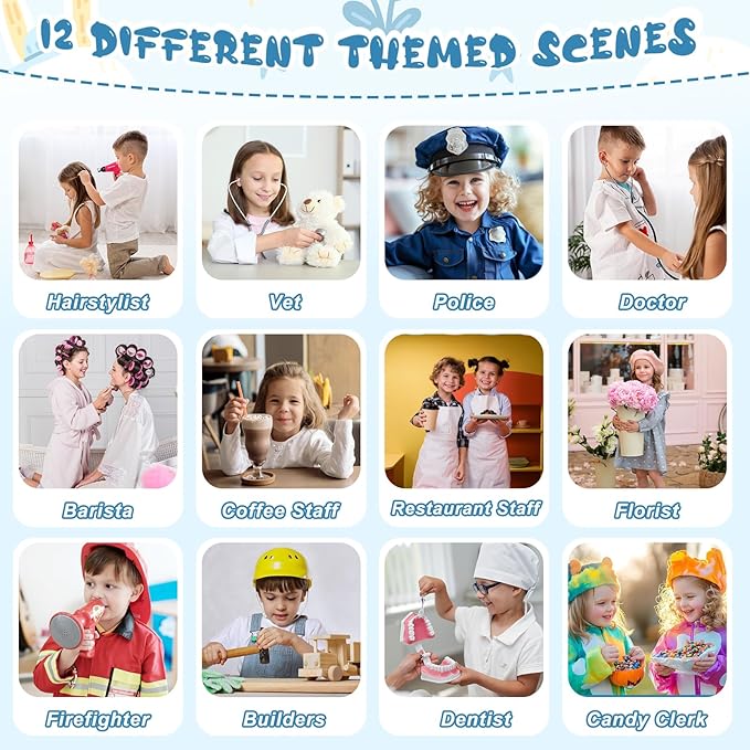 SHIQIKEJIPTY Kids Pretend Play Notepads 4X6 In Pretend Play Notebooks Playtime Notepads Variety Role Play Game Accessories Pages Each for Kids Toddlers 3-5(12,12 Different Theme)