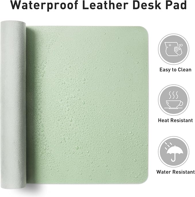Aothia Large PU Leather Desk Pad Protector - Non-Slip Mouse Pad & Writing Mat for Office/Home, Waterproof, Easy to Clean (48" x 17",Aqua)