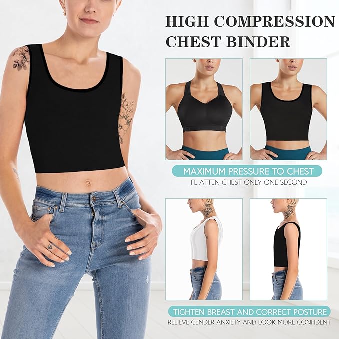 LODAY Women Transgender Tomboy FTM Elastic Chest Binder Bra Pullover Tank Top