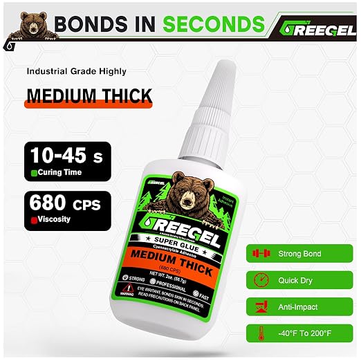Liquid Medium Thick Super Glue 2 oz + 3g Gel Glue for Ceramic | Clear Cyanoacrylate Adhesive for Metal, Ceramic, Rubber, Woodworking, Glass, Model Making, 3D Printing, Crafts & Repairs