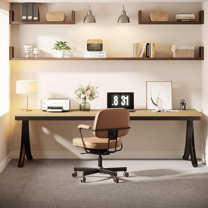 Tribesigns 2 Person Office Computer Desk, 78.7-Inch Extra Long Desk, Large Double Desk for Two People, Workstation Work Desk for Home Office with Stylish Legs (Natural)