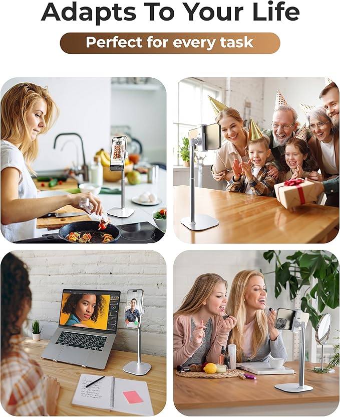 COOPER ChatStand Sturdy Cell Phone Holder, iPhone Stand for Desk, Recording | 9-13" Adjustable, Weighted Metal Base, Tabletop Tripod, for Filming, Video Calls, FaceTime; fits all iPhone, Samsung, Android