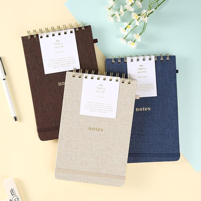 A5 Top Spiral Notebook, Fabric Hardcover College Ruled Journal | 100GSM Paper 160 Lined Pages, 5.7"x8.39" Steno Pads with Elastic Band & Pen Loop, for Work, School Note Taking (Dark Blue)