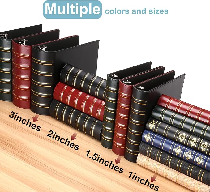 LETVPVOW Vintage Hardback 3 Ring Binder 1 Inch, Professional Leather Binder 3 Ring, Three Ring Binders Fits 8.5" x 11", D Ring Binders for Photo Album, Home, School and Office Supplies- Blue