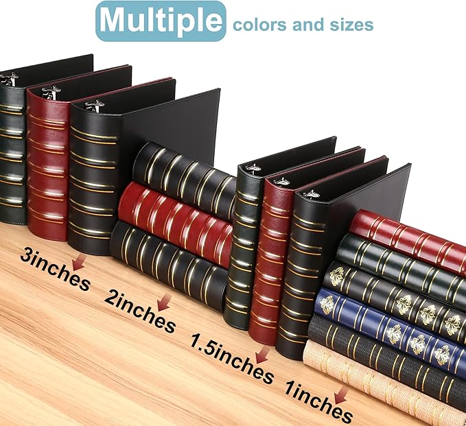 LETVPVOW Vintage Hardback 3 Ring Binder 1 Inch, Professional Leather Binder 3 Ring, Three Ring Binders Fits 8.5" x 11", D Ring Binders for Photo Album, Home, School and Office Supplies- Dark Red