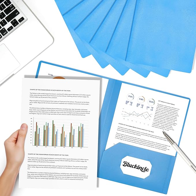 6 Pack Folders with Pockets Blue, 2 Pocket Plastic Folder with Pockets for School File Folder for Documents Letter Size with Business Card Slot Back to School Office Teacher Supplies