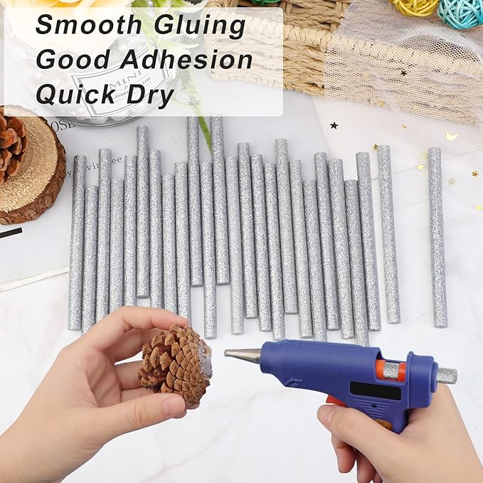Manarty Glitter Silver Hot Glue Stick, 48 PCS 0.27" Dia x 4" Long Mini Hot Melt Glue Sticks Colored, Adhesive EVA Glue Sticks Standard for Sealing Repairing DIY Art Handmade Car Craft Decoration