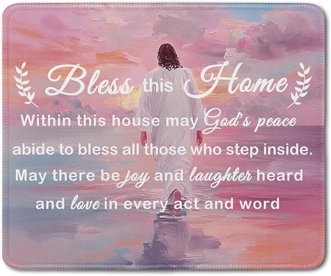 Pink Christian Jesus Walking on the Water Mouse Pad, Christian Jesus Bless This Home Gifts Mouse Pads for Desk Office Computers Laptop, Religious Office Desk Accessories, 9.5x7.9 Inch,J070
