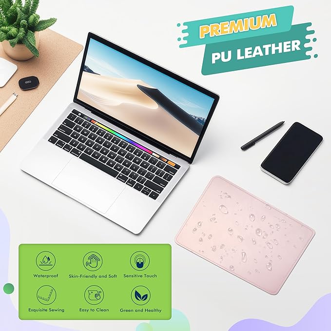 PU Leather Mouse Pad with Stitched Edge Micro-Fiber Base - Non-Slip Waterproof, 8x11Inch (Rose Pink)