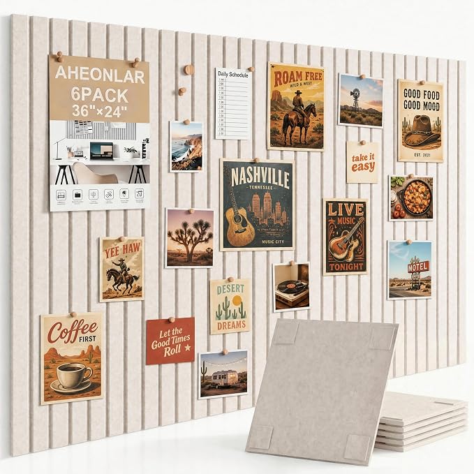 Felt Bulletin Board 36" x 24", Cork Boards for Walls, 6 Pack Bulletin Board Large Cork Board for Office, Felt Boards with 40 Safe Removable Adhesive Tabs Pin Board for Home(Light Beige)