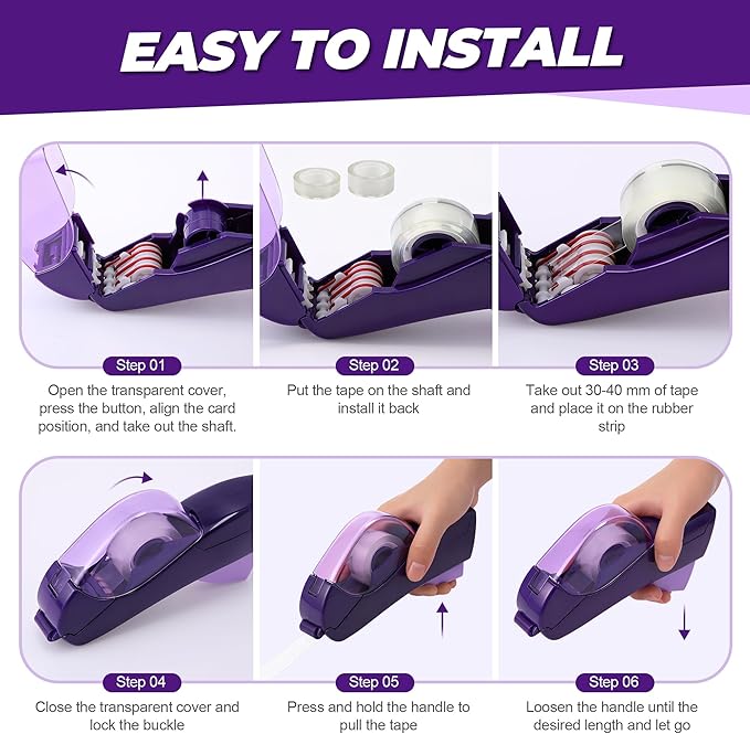 Saillong 2 Pack Automatic Tape Dispenser, All Inclusive Handheld Packaging Tape Dispenser Gun for Gift Wrapping, DIY Projects, Easy to Cut & Safe, Purple