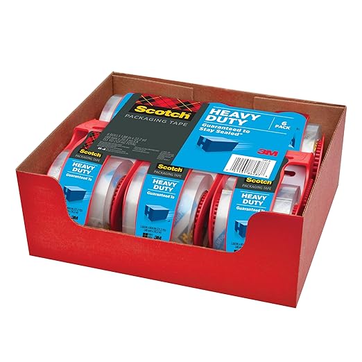 Scotch Heavy Duty Shipping Packaging Tape, Clear, Split-Resistant, 1.88 in x 27.7 yd per Roll (1000 inch), 6 Rolls, 6 Dispensers (6000 inches Total) – Box Tape